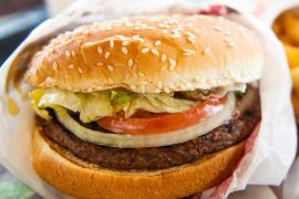 RICHMOND HEIGHTS, MO - APRIL 01: In this photo illustration, an 'Impossible Whopper' sits on a table at a Burger King restaurant on April 1, 2019 in Richmond Heights, Missouri. Burger King announced on Monday that it is testing out Impossible Whoppers, made with plant-based patties from Impossible Foods, in 59 locations in and around St. Louis area. (Photo Illustration by Michael Thomas/Getty Images)== FOR NEWSPAPERS, INTERNET, TELCOS & TELEVISION USE ONLY ==