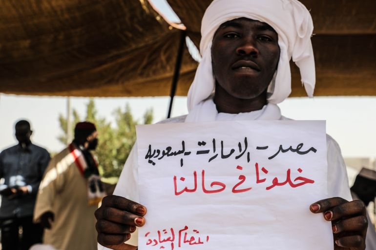 Demonstrations in Sudan- - KHARTOUM, SUDAN - APRIL 26: Sudanese demonstrators gather to protest demanding a civilian transition government in front of military headquarters during ongoing demonstrations in Khartoum, Sudan on April 26, 2019.