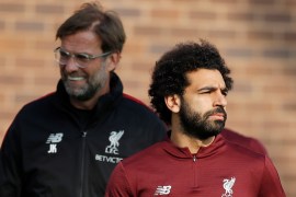 Soccer Football - Champions League - Liverpool Training - Melwood, Liverpool, Britain - April 8, 2019 Liverpool's Mohamed Salah and manager Juergen Klopp during training Action Images via Reuters/Carl Recine