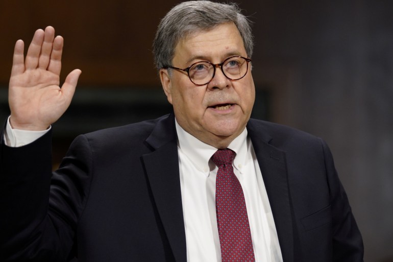 U.S. Attorney General William Barr is sworn in before testifying at a Senate Judiciary Committee hearing on "the Justice Department's investigation of Russian interference with the 2016 presidential election" on Capitol Hill in Washington, U.S., May 1, 2019. REUTERS/Aaron P. Bernstein