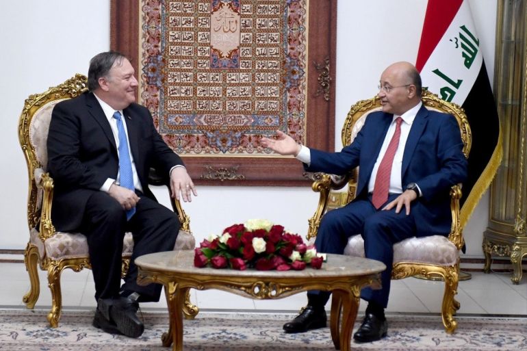 Iraq's President Barham Salih meets with U.S. Secretary of State Mike Pompeo in Baghdad, Iraq May 7, 2019. The Presidency of the Republic of Iraq Office/Handout via REUTERS ATTENTION EDITORS - THIS IMAGE WAS PROVIDED BY A THIRD PARTY.