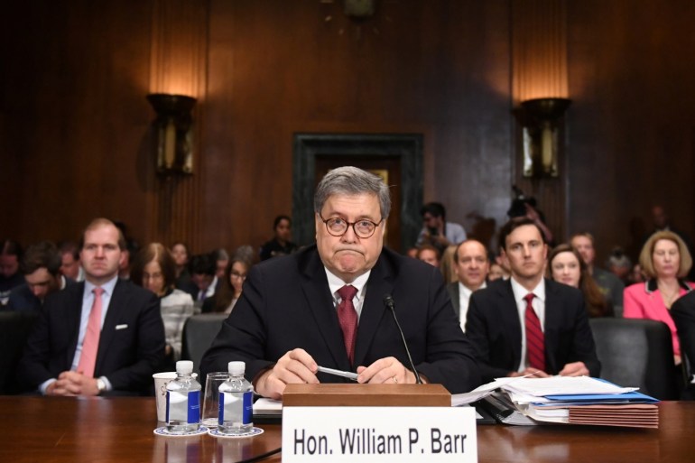 U.S. Attorney General William Barr testifies before a Senate Judiciary Committee hearing on