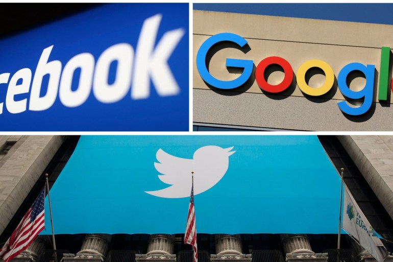 Facebook, Google and Twitter logos are seen in this combination photo from Reuters files. REUTERS/File Photos