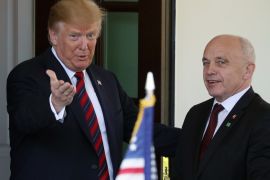 WASHINGTON, DC - MAY 16: U.S. President Donald Trump welcomes President Ueli Maurer of the Swiss Confederation, upon his arrival for a meeting in the Oval Office on May 16, 2019 in Washington, DC. The two leaders are expected to discuss their countries partnership and other international issues. Mark Wilson/Getty Images/AFP== FOR NEWSPAPERS, INTERNET, TELCOS & TELEVISION USE ONLY ==