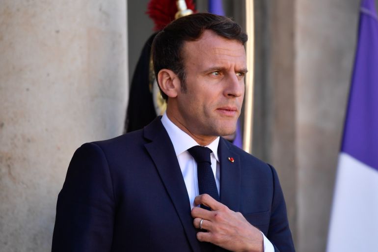 Tech For Good Summit at Elysee Palace in Paris - - PARIS, FRANCE - MAY 15: French President Emmanuel Macron is seen prior to the meeting at Elysee Palace on May 15, 2019 in Paris, France. On the occasion of the Tech for Good Summit, the President of the French Republic, Emmanuel Macron with the Prime Minister of New Zealand, Jacinda Ardern will co-chair the meeting to launch the Christchurch Appeal calling on leaders of major digital companies to act against terrorism a