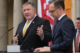BERLIN, GERMANY - MAY 31: U.S. Secretary of State Mike Pompeo (L) and German Foreign Minister Heiko Maas speak to the media following talks on May 31, 2019 in Berlin, Germany. Pompeo also met with German Chancellor Angela Merkel later in the day. (Photo by Sean Gallup/Getty Images)