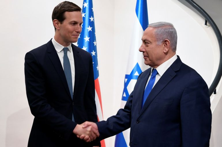 Israeli Prime Minister Benjamin Netanyahu shakes hands with Senior White House advisor Jared Kushner during their meeting in Jerusalem May 30, 2019. Matty Stern/U.S. Embassy Jerusalem/Handout via REUTERS ATTENTION EDITORS - THIS IMAGE HAS BEEN SUPPLIED BY A THIRD PARTY. *** Local Caption *** ????? ????? ?? ????? ????? ?'??? ?????, ????? ?????? ???? ???? ?'????? ??????? ?????? ?????? ????? ????? ????? ??? ????? ???? ??????? (30 ????, 2019) ?? ??? ?????? ?????? ?????? ?????? ????????. ???? ?????? ????? ??????? ???? ?????? ???????.