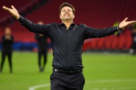 AMSTERDAM, NETHERLANDS - MAY 08: Mauricio Pochettino, Manager of Tottenham Hotspur celebrates victory after the UEFA Champions League Semi Final second leg match between Ajax and Tottenham Hotspur at the Johan Cruyff Arena on May 08, 2019 in Amsterdam, Netherlands. (Photo by Dan Mullan/Getty Images )