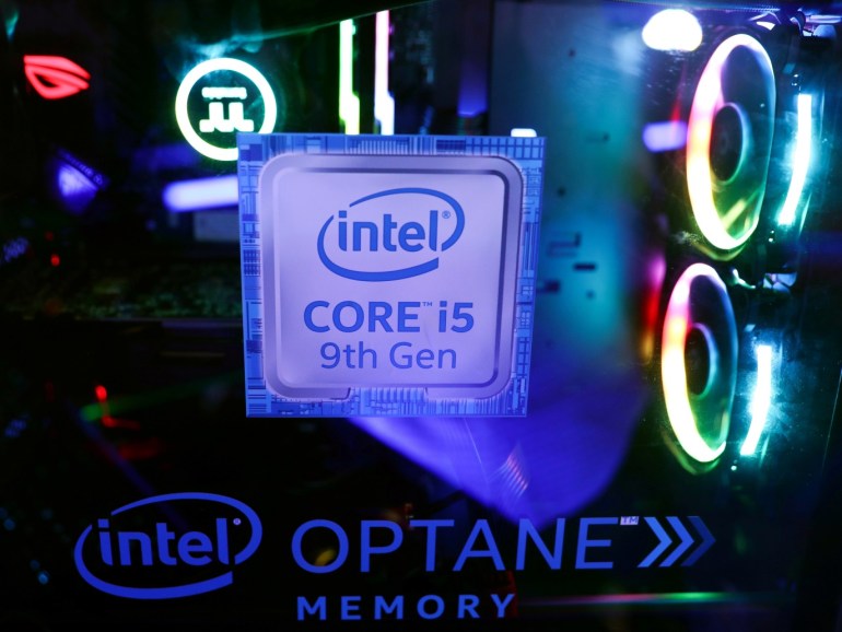 The Intel logo is seen on a computer at the Thailand Game Show 2018 in Bangkok, Thailand, October 26, 2018. REUTERS/Athit Perawongmetha
