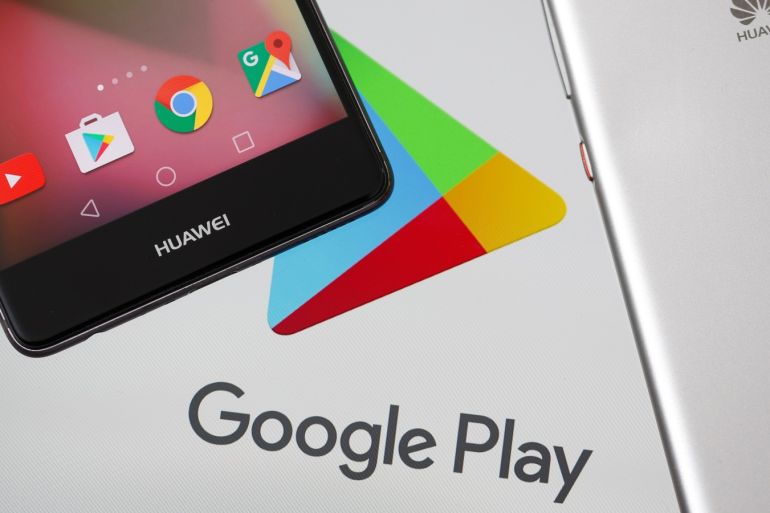 Huawei smartphones are seen in front of displayed Google Play logo in this illustration picture taken May 20, 2019. REUTERS/Dado Ruvic/Illustration