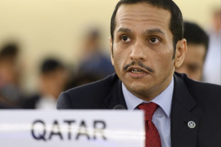 epa06198030 Sheikh Mohammed Bin Abdulrahman bin Jassim Al-Thani, Minister for Foreign Affairs of Qatar, speaks during the opening of the 36th session of the Human Rights Council at the European headquarters of the United Nations, UN, in Geneva, Switzerland, 11 September 2017. EPA-EFE/LAURENT GILLIERON