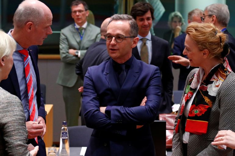 Swedish Foreign Minister Margot Wallstrom, Dutch counterpart Stef Blok, German Foreign Minister Heiko Maas and Croatia's Foreign Minister Marija Pejcinovic Buric attend a EU foreign ministers meeting with Eastern Partnership partners in Brussels, Belgium, May 13, 2019. REUTERS/Francois Lenoir