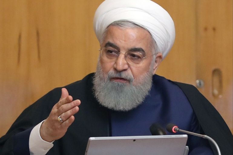 epa07554844 A handout photo made available by the Iranian Presidency Office shows Iran's President Hassan Rouhani speaking during a government meeting in Tehran, Iran, 08 May 2019. State broadcaster IRIB reported on 08 May 2019 that President Hassan Rouhani announced Iran's decision to pull out from part of a 2015 international nuclear deal, a year after US President Trump withdrew from the agreement. The move was formally conveyed to ambassadors to countries remaining inside the deal (Germany, France, Russia, Britain and China). According to reports, Rouhani said that after 60 days, the Islamic Republic would increase uranium enrichment level. EPA-EFE/IRANIAN PRESIDENCY