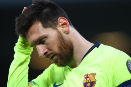 LIVERPOOL, ENGLAND - MAY 07: Lionel Messi of Barcelona looks thoughtful during the UEFA Champions League Semi Final second leg match between Liverpool and Barcelona at Anfield on May 07, 2019 in Liverpool, England. (Photo by Clive Brunskill/Getty Images)