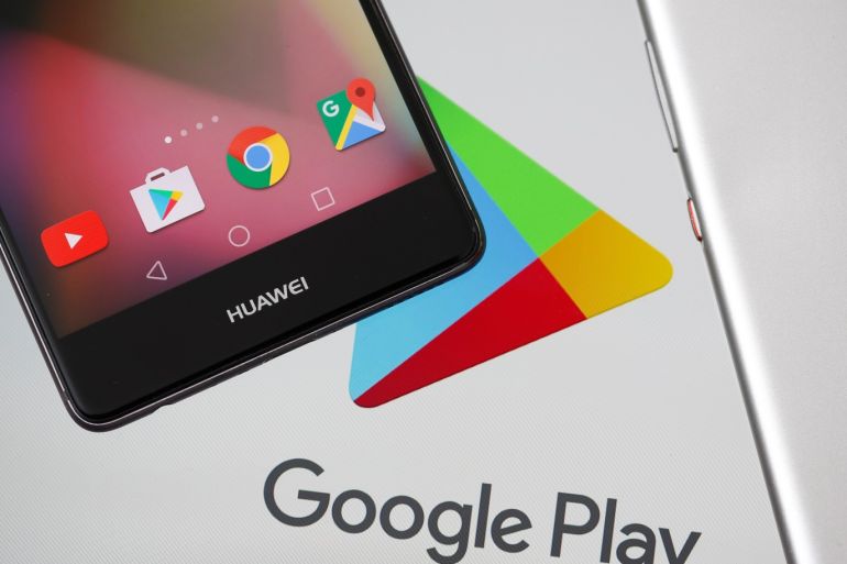Huawei smartphones are seen in front of displayed Google Play logo in this illustration picture taken May 20, 2019. REUTERS/Dado Ruvic/Illustration