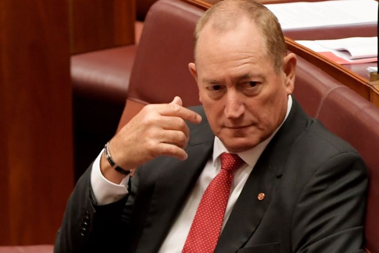 CANBERRA, AUSTRALIA - APRIL 03: Senator Fraser Anning in the Senate at Parliament House on April 03, 2019 in Canberra, Australia. Senator Anning is facing a censure motion over his comments following the Christchurch terror attack on 15 March, in which he blamed the Muslim population in New Zealand for the shooting. (Photo by Tracey Nearmy/Getty Images)