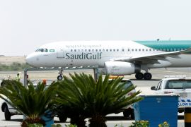 A SaudiGulf Airlines Airbus A320-200 airplane is seen at Saudi Arabia's Abha airport, after it was attacked by Yemen's Houthi group in Abha, Saudi Arabia June 13, 2019. REUTERS/Faisal al Nasser