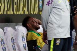 Soccer Football - International Friendly - Brazil v Qatar - Mane Garrincha Stadium, Brasilia, Brazil - June 5, 2019 Brazil’s Neymar after sustaining an injury REUTERS/Ueslei Marcelino