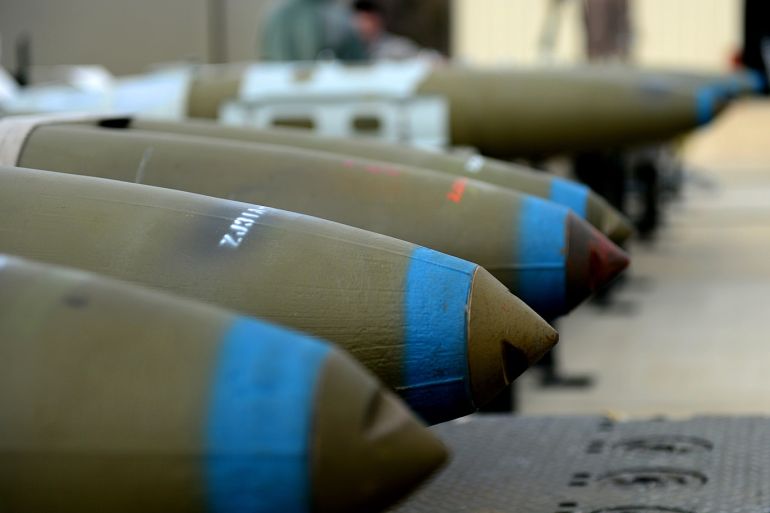 A row of Guided Bomb Unit 32s lie on a munitions assembly conveyer at Langley Air Force Base, Virginia on March 5, 2013. Top U.S. arms makers are straining to meet surging demand for precision missiles and other weapons being used in the U.S.-led fight against Islamic State and other conflicts in the Middle East, according to senior U.S. officials and industry executives. Picture taken on May 5, 2013. REUTES/Kayla Newman/U.S. Air Force/Handout FOR EDITORIAL USE ONLY. NOT FOR SALE FOR MARKETING OR ADVERTISING CAMPAIGNS. THIS IMAGE HAS BEEN SUPPLIED BY A THIRD PARTY. IT IS DISTRIBUTED, EXACTLY AS RECEIVED BY REUTERS, AS A SERVICE TO CLIENTS