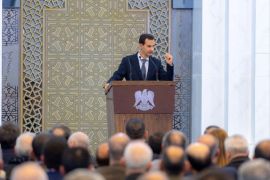 Syria's President Bashar al-Assad speaks during a meeting with heads of local councils, in Damascus, Syria in this handout released by SANA on February 17, 2019. SANA/Handout via REUTERS ATTENTION EDITORS - THIS IMAGE WAS PROVIDED BY A THIRD PARTY. REUTERS IS UNABLE TO INDEPENDENTLY VERIFY THIS IMAGE