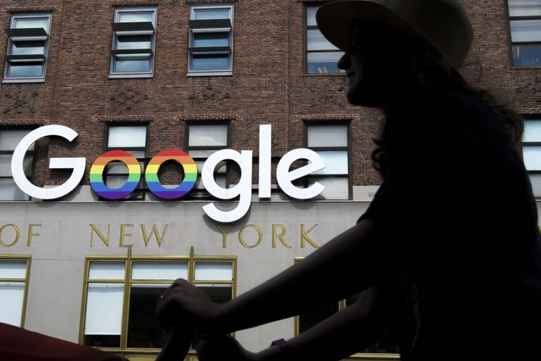 NEW YORK, NY - JUNE 3: The Google logo adorns the outside of their NYC office Google Building 8510 at 85 10th Ave on June 3, 2019 in New York City. Shares of Google parent company Alphabet were down over six percent on Monday, following news reports that the U.S. Department of Justice is preparing to launch an anti-trust investigation aimed at Google. Drew Angerer/Getty Images/AFP== FOR NEWSPAPERS, INTERNET, TELCOS & TELEVISION USE ONLY ==