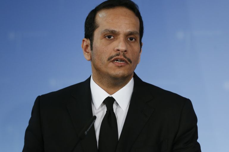 Heiko Maas - Mohammed bin Abdulrahman Al Thani in Berlin- - BERLIN, GERMANY - APRIL 11: Qatari Deputy Prime Minister and Minister of Foreign Affairs Mohammed bin Abdulrahman Al Thani makes a speech during a joint press conference with German Foreign Minister Heiko Maas (not seen) following their meeting in Berlin, Germany on April 11, 2019.
