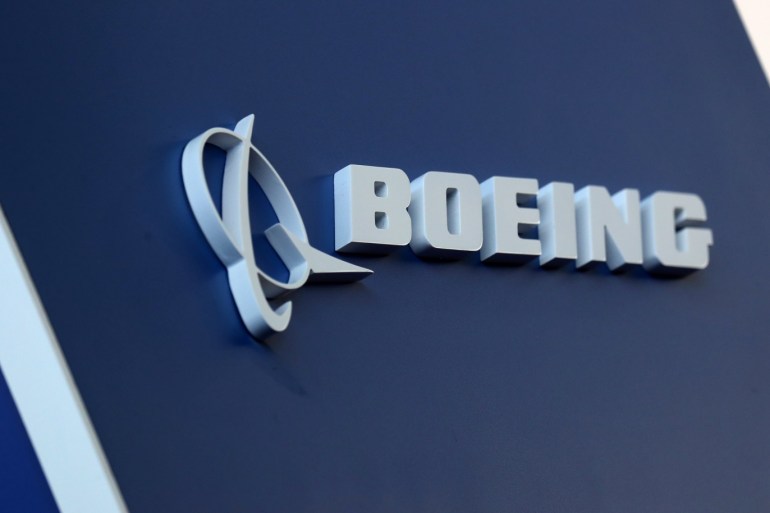 The Boeing logo is pictured at the Latin American Business Aviation Conference & Exhibition fair (LABACE) at Congonhas Airport in Sao Paulo, Brazil August 14, 2018. Picture taken August 14, 2018. REUTERS/Paulo Whitaker