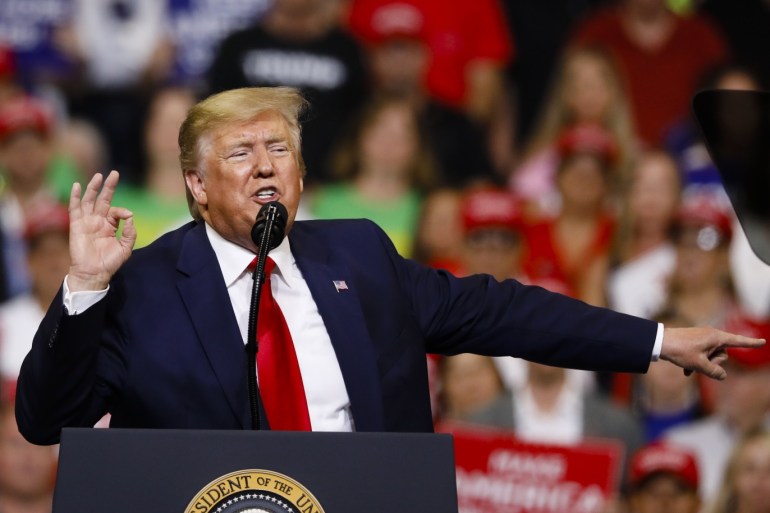 United States President Donald Trump launches his re-election campaign- - ORLANDO, USA - JUNE 18: US President Donald Trump speaks during a rally at the Amway Center in Orlando, Florida on June 18, 2019. President Donald Trump officially launches his 2020 campaign.