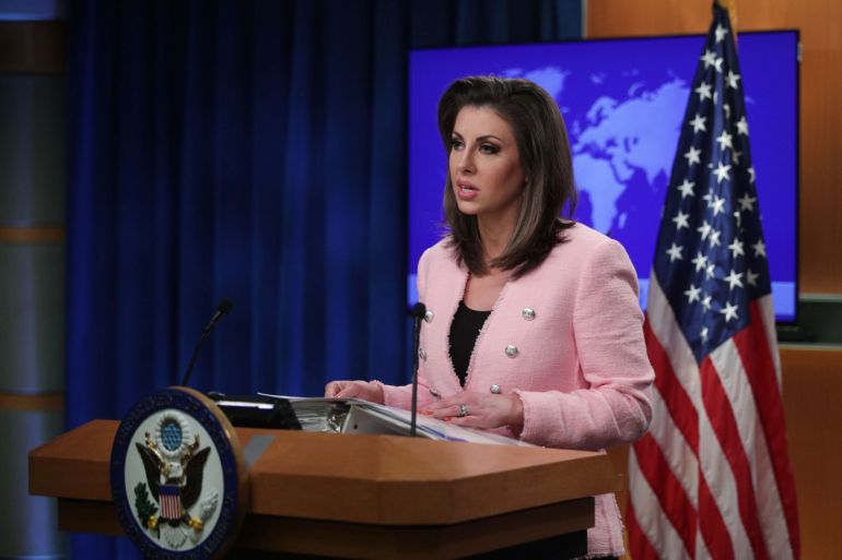WASHINGTON, DC - JUNE 10: U.S. State Department spokesperson Morgan Ortagus speaks during a media briefing at the State Department June 10, 2019 in Washington, DC. Secretary of State Mike Pompeo discussed topics including the latest development on tension with Iran. Alex Wong/Getty Images/AFP== FOR NEWSPAPERS, INTERNET, TELCOS & TELEVISION USE ONLY ==