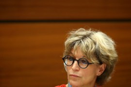 Agnes Callamard, U.N. special rapporteur on extrajudicial executions who issued report on the murder of Saudi journalist Jamal Khashoggi, takes part in a side event called