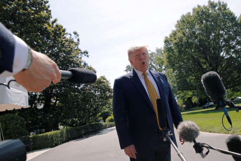 U.S. President Donald Trump speaks to the media as he departs for Camp David from the White House in Washington, U.S., June 22, 2019. REUTERS/Carlos Barria