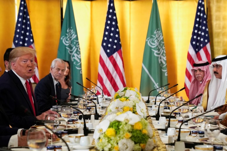 U.S. President Donald Trump speaks during a working breakfast meeting with Saudi Arabia's Crown Prince Mohammed bin Salman during the G20 leaders summit in Osaka, Japan, June 29, 2019. REUTERS/Kevin Lamarque