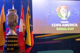 RIO DE JANEIRO, BRAZIL - JANUARY 22: The Copa America Trophy is displayed during a meeting between representatives of the twelve nations who will take part in the 2019 Copa America football tournament and the competition's local organizing committee on January 22, 2019 in Rio de Janeiro, Brazil. The Copa America Tournament will be hosted in Brazil between June 14 and July 7. (Photo by Buda Mendes/Getty Images)