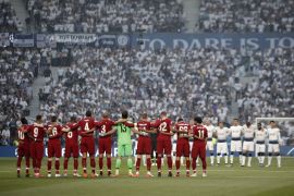 UEFA Champions League final: Tottenham vs Liverpool- - MADRID, SPAIN - JUNE 01: Players stand in silence for Jose Antonio Reyes before the UEFA the Champions League final match between Tottenham and Liverpool at the Wanda Metropolitano in Madrid, Spain on June 01, 2019.