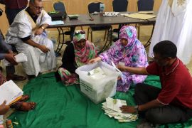 epa07667294 Mauritanian officials count ballots at a polling station during the Presidential election in Nouakchott, Mauritania, 22 June 2019.