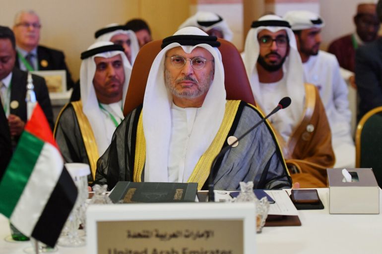 UAE Minister of State for Foreign Affairs Anwar Gargash is seen during preparatory meeting for the GCC, Arab and Islamic summits in Jeddah, Saudi Arabia, May 29, 2019. REUTERS/Waleed Ali