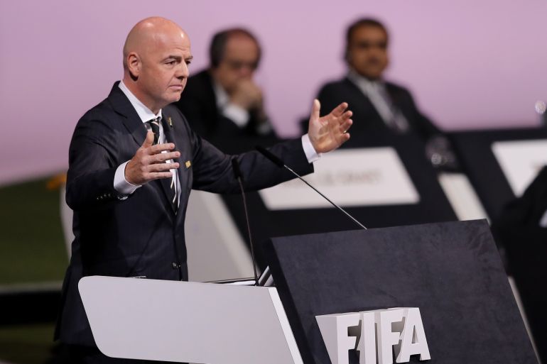 PARIS, FRANCE - JUNE 05: FIFA President Gianni Infantino during the 69th FIFA Congress at the Paris Expo Porte de Versailles on June 05, 2019 in Paris, France. (Photo by Richard Heathcote/Getty Images)
