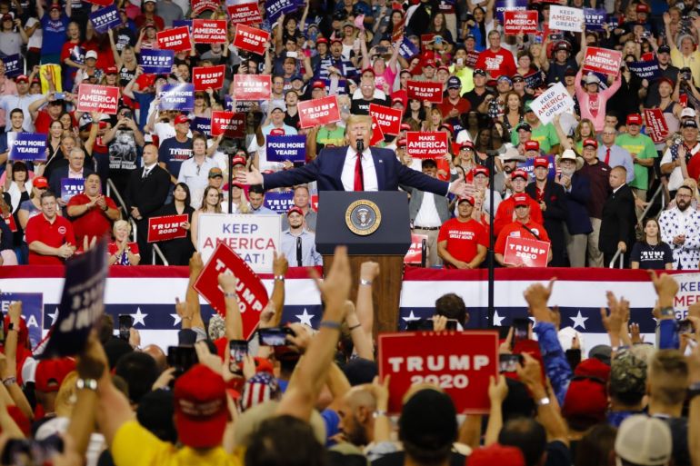 United States President Donald Trump launches his re-election campaign- - ORLANDO, USA - JUNE 18: US President Donald Trump speaks during a rally at the Amway Center in Orlando, Florida on June 18, 2019. President Donald Trump officially launch his 2020 campaign.