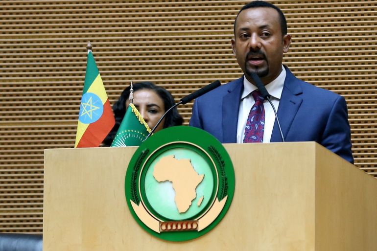 International Women's Day in Ethiopia- - ADDIS ABABA, ETHIOPIA - MARCH 08: Ethiopia's Prime Minister Abiy Ahmed delivers a speech during an event organized to mark the International Women's Day at African Union building in Addis Ababa, Ethiopia on March 8, 2019.