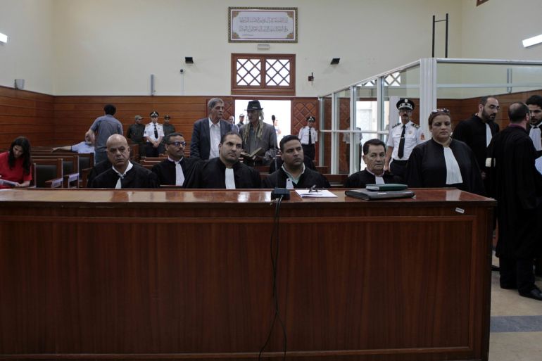Lawyers are seen before the arrival of men accused in the killing of a Danish and Norwegian hikers, in a courtroom in Sale, near Rabat, Morocco, July 18, 2019. REUTERS/Youssef Boudlal