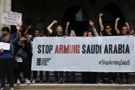 Demonstrators react outside the Court of Appeal after the results in the court case regarding the judgment of a legal battle by campaigners to challenge the UK government’s decision to grant licences for the export of arms to Saudi Arabia in London, Britain June 20, 2019. REUTERS/Simon Dawson