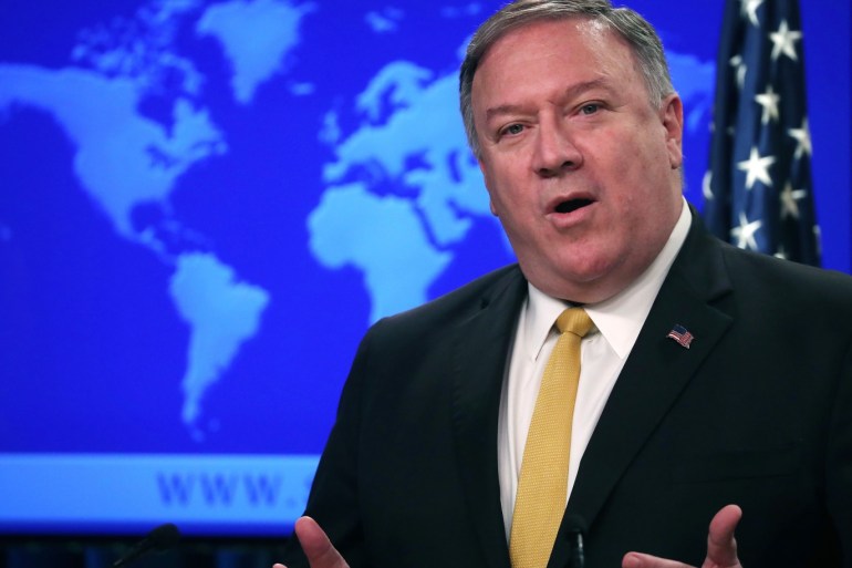 WASHINGTON, DC - JULY 08: U.S. Secretary of State Mike Pompeo announces the formation of a commission to redefine human rights, based on natural law and natural rights, during a news conference at the Department of State, on July 8, 2019 in Washington, DC. Mark Wilson/Getty Images/AFP== FOR NEWSPAPERS, INTERNET, TELCOS & TELEVISION USE ONLY ==