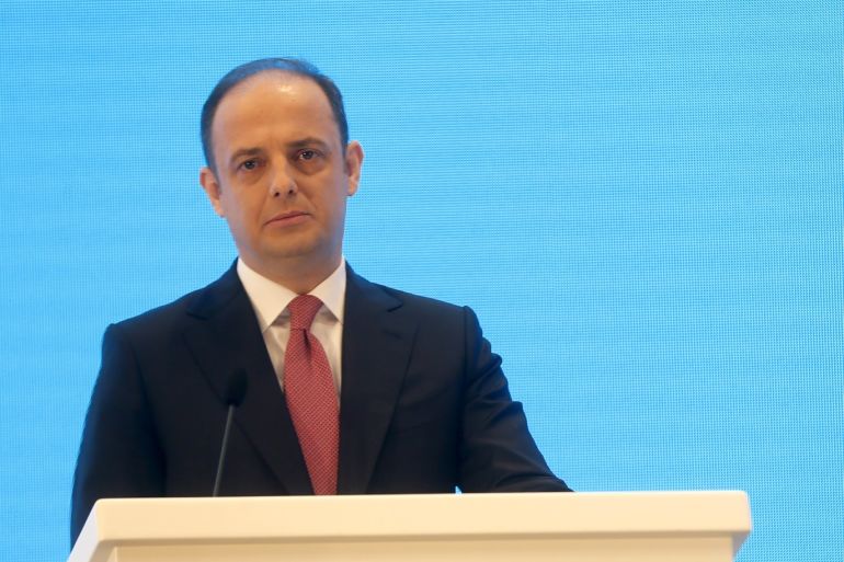 Turkish Central Bank Governor Murat Cetinkaya- - ISTANBUL, TURKEY - APRIL 30: Governor of Central Bank of the Republic of Turkey (CBRT), Murat Cetinkaya attends the Inflation Report Briefing at Marriott Hotel Sisli in Istanbul, Turkey on April 30, 2019.