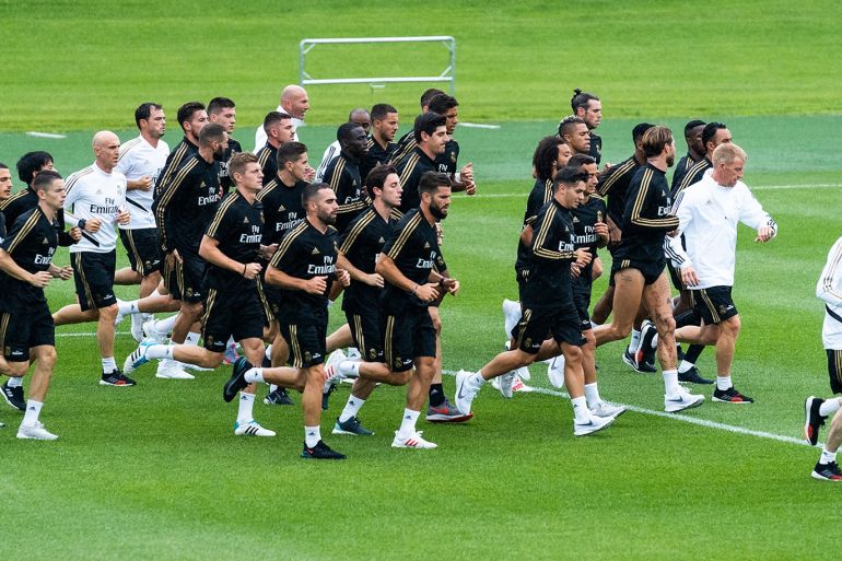 epa07710378 Real Madrid players attend a training session in Montreal, Canada, 11 July 2019. EPA-EFE/Johany Jutras