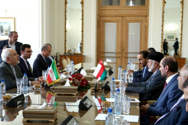 Oman's Minister of State for Foreign Affairs Yousuf bin Alawi bin Abdullah meets with Iran's Foreign Minister Mohammad Javad Zarif in Tehran, Iran July 27, 2019. Nazanin Tabatabaee/WANA (West Asia News Agency) via REUTERS. ATTENTION EDITORS - THIS IMAGE HAS BEEN SUPPLIED BY A THIRD PARTY.