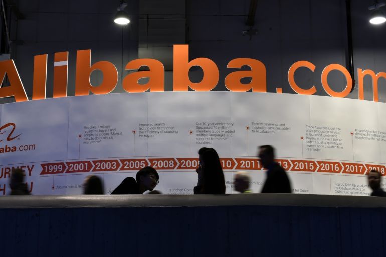 LAS VEGAS, NEVADA - JANUARY 08: Attendees pass by an Alibaba.com display at CES 2019 at the Las Vegas Convention Center on January 8, 2019 in Las Vegas, Nevada. CES, the world's largest annual consumer technology trade show, runs through January 11 and features about 4,500 exhibitors showing off their latest products and services to more than 180,000 attendees. David Becker/Getty Images/AFP== FOR NEWSPAPERS, INTERNET, TELCOS & TELEVISION USE ONLY ==