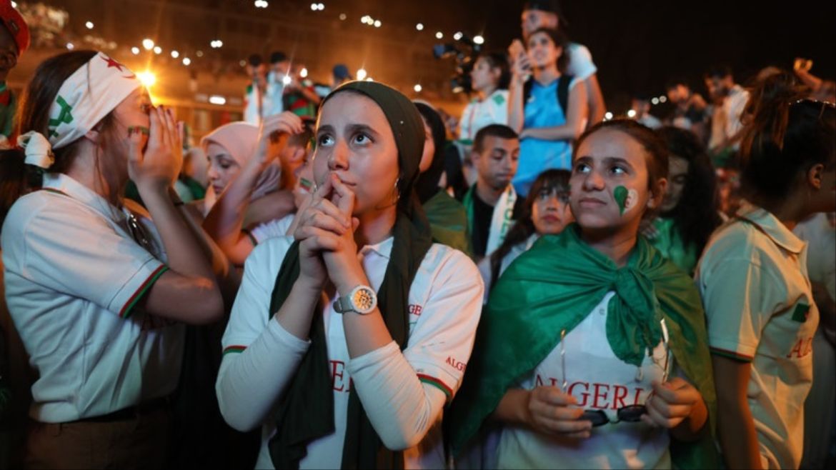 epa07728325 Algerian supporters react while watching a public screening of the 2019 Africa Cup of Nations (AFCON) final soccer match between Algeria and Senegal, in Algiers, Algeria, 19 July 2019. EPA-EFE/MOHAMED MESSARA