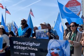 Protest against China in Washington- - WASHINGTON, USA - APRIL 06 : People hold a banner during a protest against China’s human rights abuses against Uighur Muslims in Xinjiang province, calling on U.S. government to take action against Beijing, on April 06, 2019 in Washington, United States.