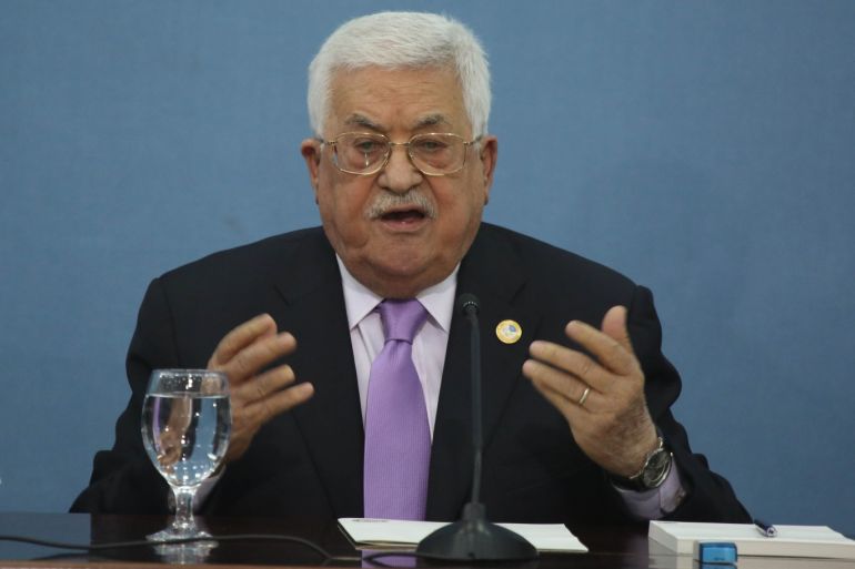 Palestinian President Mahmoud Abbas- - RAMALLAH, WEST BANK - JULY 3: Palestinian President Mahmoud Abbas holds a press conference at the Presidency Building in Ramallah, West Bank on July 3, 2019.