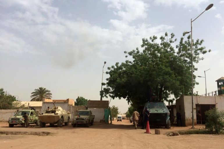 Developments in Sudan- - KHARTOUM, SUDAN - APRIL 18: Soldiers stand guard at the entrance of the Kober prison, where is allegedly ousted Sudanese President Omar al-Bashir is being held, in Bahri in the capital Khartoum, Sudan on April 18, 2019.